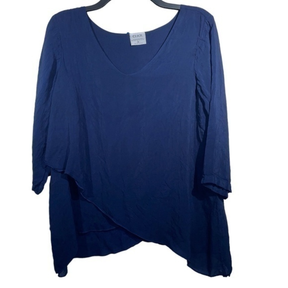 Click Womens Asymmetrical Hem Blouse Navy Blue Chiffon Size Medium